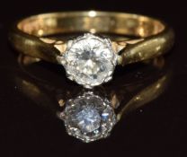 An 18ct gold ring set with a round brilliant cut diamond of approximately 0.5ct, 3.5g, size K