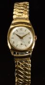 H Samuel Minster 9ct gold gentleman's wristwatch with subsidiary seconds dial, gold hands, Arabic