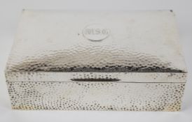 Winston Spencer Churchill interest hallmarked silver cigar box with hammered decoration, engraved