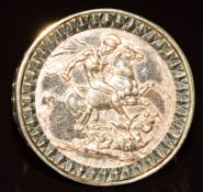 A 9ct gold ring set with a 2017 gold full sovereign, 12.2g, size Z