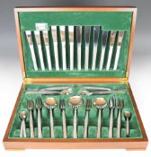 Viners Gerald Benney Studio six place setting retro canteen of cutlery with bark effect handles,