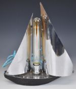 Art Deco chrome and cast iron table lamp formed as a sailing ship or boat, with registered design
