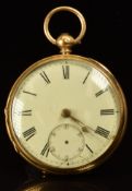 W W Goldshaw of Hanley & Leek 18ct gold open faced pocket watch with subsidiary seconds dial, gold