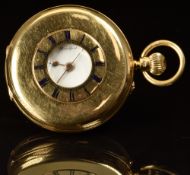 Manoah Rhodes & Son of Bradford 18ct gold keyless winding half hunter pocket watch with gold