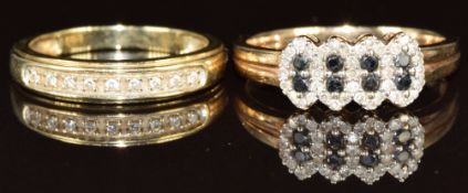 A 9ct gold half eternity ring set with diamonds and a 9ct gold ring set with black diamonds