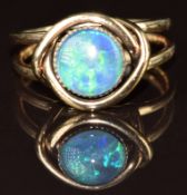 A 9k gold ring set with an opal triplet, 2.7g, size J