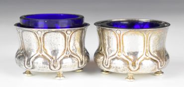 Pair of Liberty & Co. London Art Nouveau Archibald Knox or similar hallmarked silver open salts with