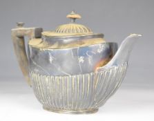 Victorian hallmarked silver teapot with reeded lower body, Sheffield 1897, maker Z Barraclough &