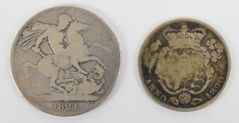 1821 George IV crown together with an 1820 halfcrown