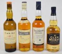 Four bottles of single malt Scotch Whisky comprising Talisker 10 years 45.8% vol, Cragganmore 12