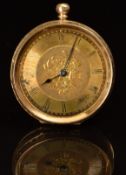 Dimier Frères & Co 14ct gold open faced pocket watch with blued hands, black Roman numerals,