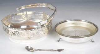 German silver swing handled basket with 800 grade silver marks and maker Gebr. Friedlaender to base,