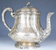 Garrard Victorian hallmarked silver teapot, of lobed design with applied motif for the XX East Devon