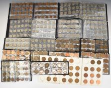 Large collection of coins in collector's folders including some pre-1947 silver, copper and bronze