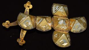 A 9ct gold and silver Masonic sphere charm folding out into a cross revealing engraved symbols, 8.