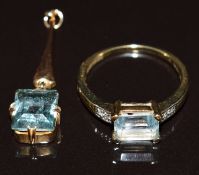 A 9ct gold ring set with a topaz and diamonds and a 9ct gold pendant set with paste, 4.3g, size P