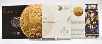 2012 Queen Elizabeth II gold full sovereign, in original Royal Mint card packing