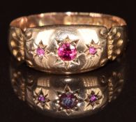 A 9ct gold rose gold ring set with spinel, Birmingham 1915, 1.8g, size M