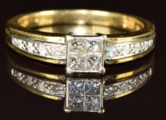 An 18k gold ring set with princess cut and round cut diamonds, the total diamond weight 0.25ct, 3.