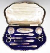 Walker & Hall George V hallmarked silver manicure set, Birmingham 1914, in original fitted case,