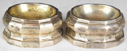 Pair of German silver salts with 925 grade silver marks, length 8cm, weight 270g