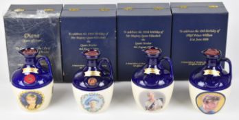 Four Rutherford's Whisky Ceramics commemorative decanters celebrating Royal anniversaries, each