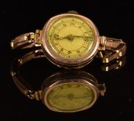Unnamed 9ct gold ladies wristwatch with blued Breguet hands, Arabic numerals, silver dial and 15