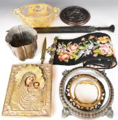 19th and 20thC collectibles including Victorian jelly mould, bronze plaque, stands, replica Roman