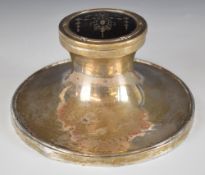 George V large hallmarked silver capstan inkwell with picquet work tortoiseshell lid, Birmingham