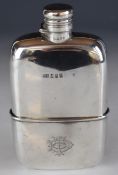 Irish Victorian hallmarked silver hip flask with hinged bayonet cap and pull of cup, body Dublin