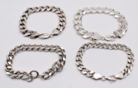 Four silver curb link bracelets, 213g