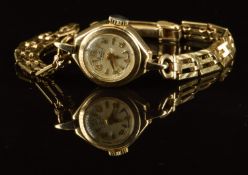 Bentima Star 9ct gold ladies wristwatch with gold hands and hour markers, silver dial and signed