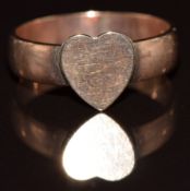 Victorian 9ct rose gold wedding band / ring with attached heart, Birmingham 1891, 2.7g, size M