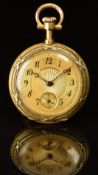 French keyless winding open faced pocket watch with subsidiary seconds dial, blued Breguet hands,