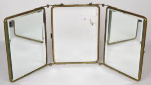 19thC campaign brass framed folding mirror with bevelled glass, height 24.5cm
