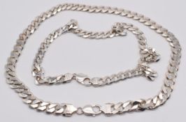 Two silver curb link necklaces, 152g, 44 & 48cm