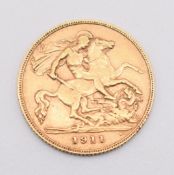1911 George V gold half sovereign with Perth Mint mark