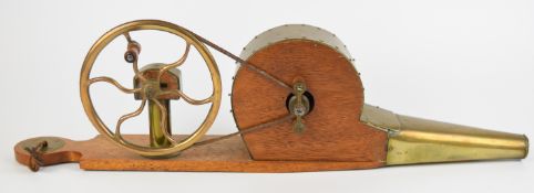19thC hand cranked oak and brass bellows, length 61cm