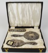Elizabeth II hallmarked silver three piece dressing table set, Birmingham 1966, maker W I Broadway &