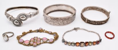 Victorian silver bangle, maker A.J.S, silver bangle with chased decoration, filigree bangle,