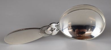 Georg Jensen Cactus pattern tea caddy spoon, with maker's mark and sterling Denmark verso, length