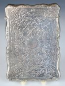 Victorian style hallmarked silver calling card case with hinged lid and engraved decoration,