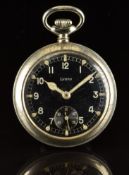 Grana military style keyless winding open faced pocket watch with subsidiary seconds dial,
