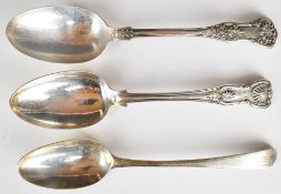 Three 19th century hallmarked silver table spoons comprising a pair of King's pattern Victorian