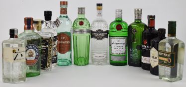 Twelve bottles of gin to include Tanqueray No.10 47.3% vol, Hendrick's 41.4%, Roku 43%, Sipsmith