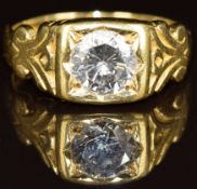 An 18ct gold ring set with a round brilliant cut diamond of approximately 1.3ct, 8.4g, size Q