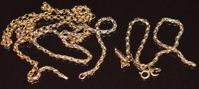 Two section of 9ct rose gold chain, c1900, 11.8g