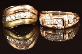 Two 14k gold rings set with cubic zirconia, 6.6g, size L & P