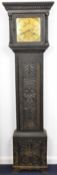 John Gibertson, Ripon brass dial 30 hour longcase clock with carved oak case, width of dial 28cm,