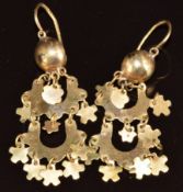 A pair of yellow metal earrings, tests as 18k gold, 4.4g